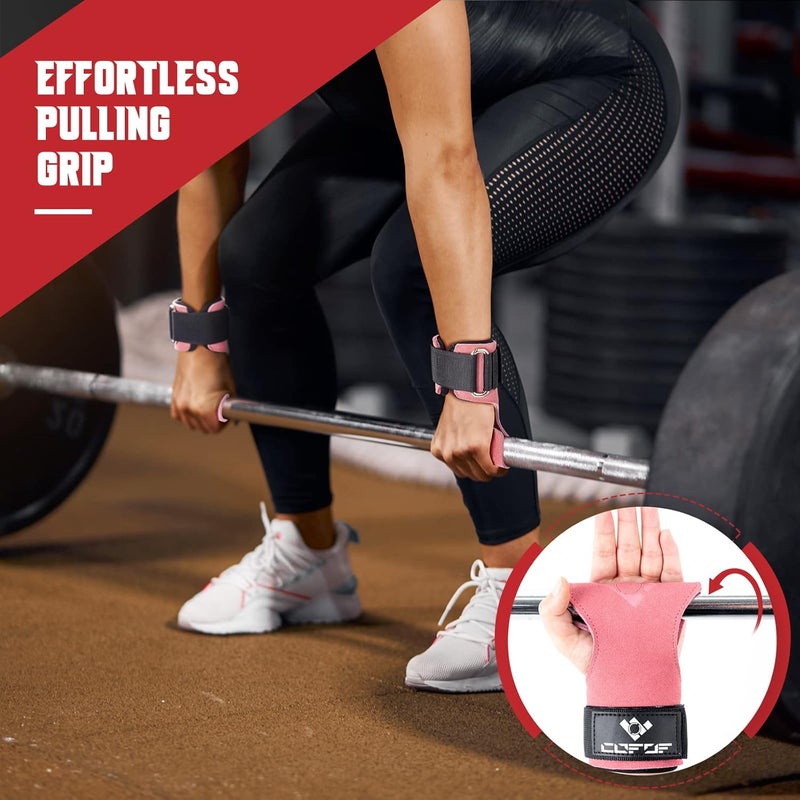 COFOF Weight Lifting Wrist Strap, Double Layer Leather Wrist Strap for Deadlift and Powerlifting, Adjustable Neoprene Padded Gym Workout Lifting Hooks (Pair) - Image 5